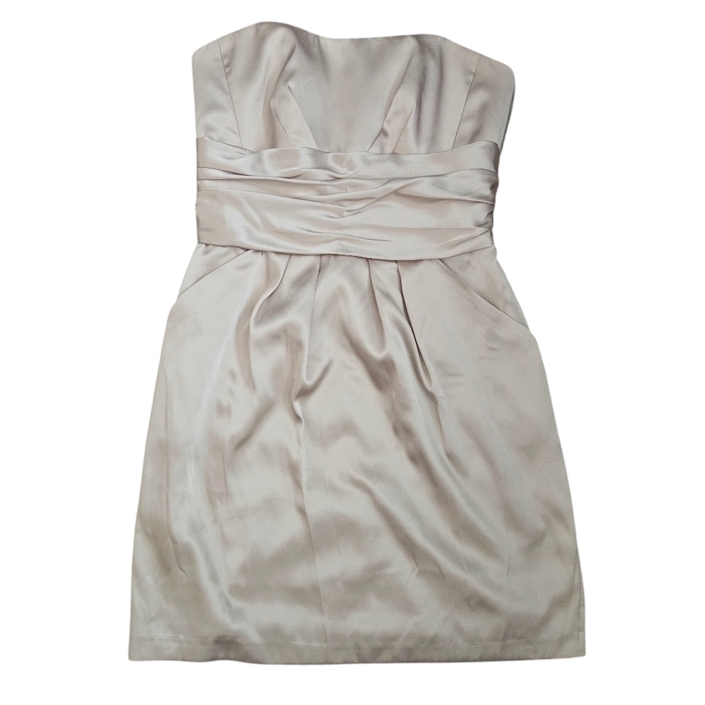 Kentucky Derby Sz 10 Cream Short Charmeuse Dress with Ruched Waist & Pockets